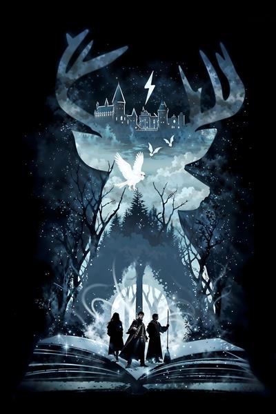 تصویر هری پاتر و هاگوارتز با سبک فانتزی و حال و هوای تاریک