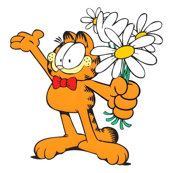 تصویر کارتونی گارفیلد با دسته گل خیالی برای اتاق کودک