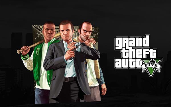 تصویر سه شخصیت اصلی مایکل، فرانکلین و ترور برای تابلو بازی