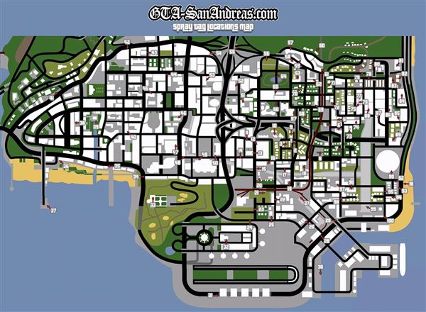 نقشه شهر لوس سانتوس بازی جی تی ای سن آندریاس برای چاپ تابلو