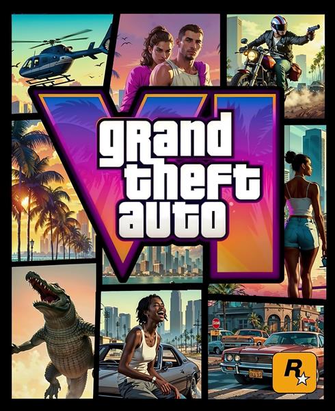 طرح کلاژ پوستر بازی جی‌تی‌اِی ۶ برای پوستر دیواری گیمینگ