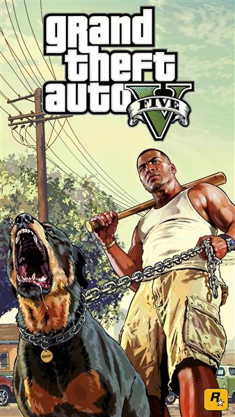 تصویر کاراکتر اصلی جی‌تی‌اِی ۵ با سگ خشمگین برای پوستر ورزشی