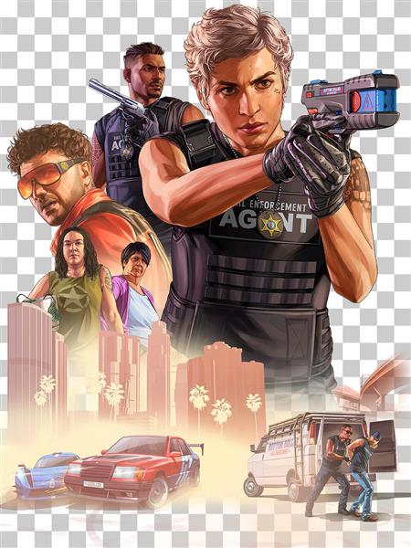 طرح شخصیت‌های بازی جی‌تی‌اِی ۶ به سبک گرافیتی برای پوستر گیمینگ