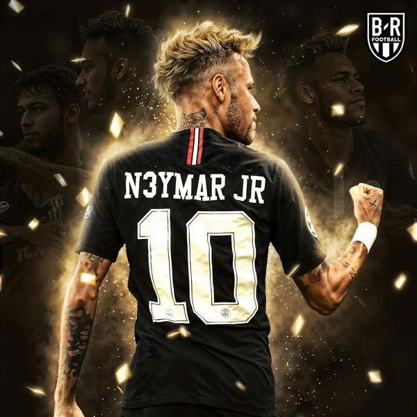 تصویر نیمار با پیراهن مشکی و شماره ده و افکت نورانی برای تابلو