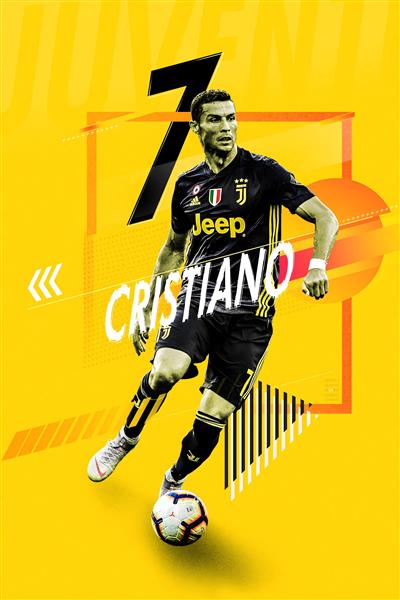 تصویر رونالدو با لباس یوونتوس و پس‌زمینه زرد گرافیتی برای تابلو
