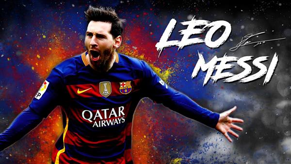 تصویر مسی با لباس بارسلونا و افکت نورانی برای پوستر دکوراتیو