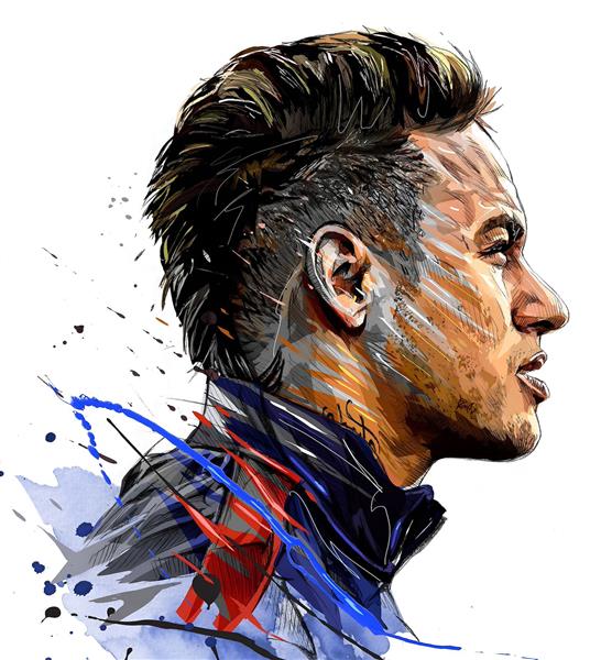 پرتره نیمار با سبک آبرنگ و پاشش رنگ برای پوستر دکوراتیو