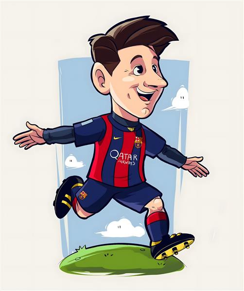 طرح کاریکاتور مسی با لباس بارسلونا برای پوستر اتاق کودک