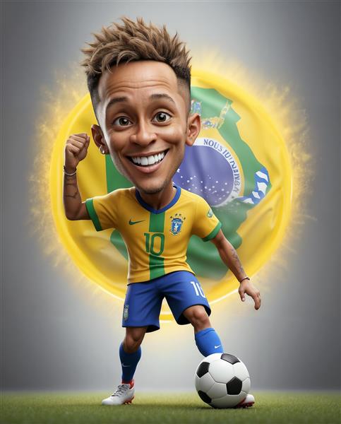 فیگور کارتونی نیمار با لباس برزیل برای پوستر دیواری اتاق نوجوان