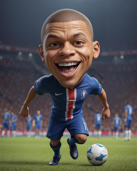 فیگور کارتونی امباپه با لباس پاریسن ژرمن برای پوستر ورزشی