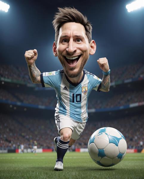 فیگور کارتونی مسی با لباس آرژانتین در حال شادی برای تابلو اتاق