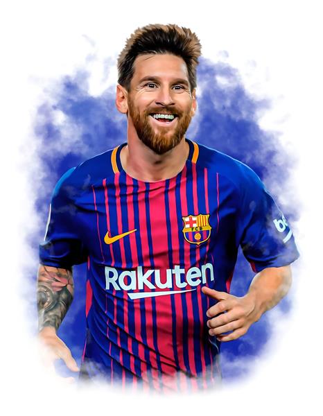 طرح مسی با لباس بارسلونا مدل آبرنگی برای پوستر ورزشی