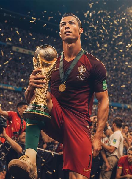 عکس رونالدو با لباس پرتغال و جام قهرمانی برای تابلو دکوراتیو