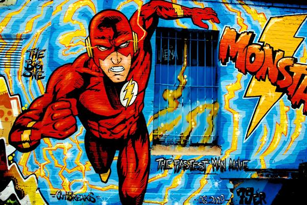 طرح گرافیتی فلش ابرقهرمان دی سی با تم برق برای پوستر اتاق نوجوان و جوان