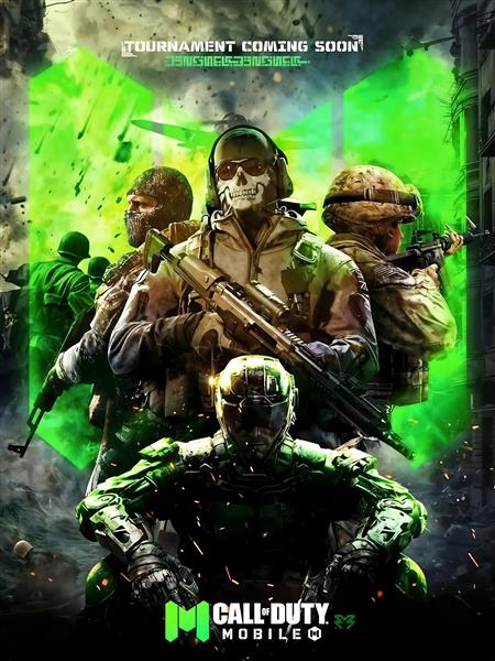 پوستر بازی ندای وظیفه موبایل با شخصیت‌های جنگی و تم سبز نئونی