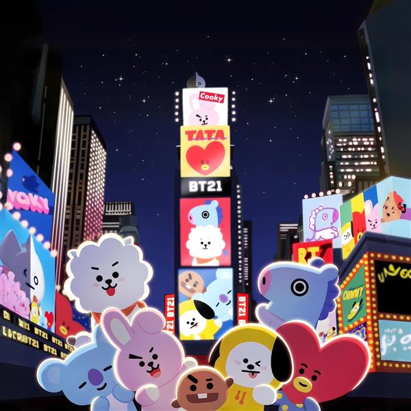 طرح شخصیت‌های بی تی ۲۱ (BT21) در میدان تایمز برای پوستر دیواری مدرن
