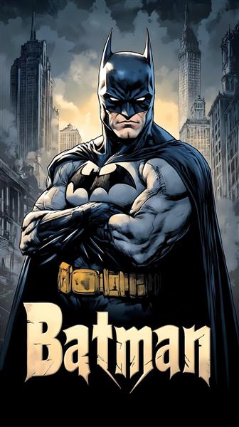 طرح بتمن با استایل کمیک بوکی در شهر برای تابلوی دکوراتیو اتاق نوجوان