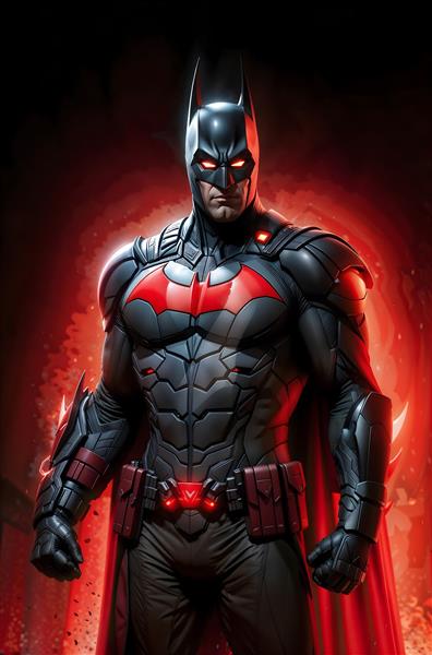 طرح بتمن با لباس قرمز و مشکی سبک نور نئون برای پوستر اتاق جوان و نوجوان