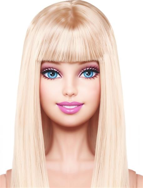 عکس نیم‌تنه عروسک باربی با موهای چتری برای پوستر دیواری اتاق دخترانه