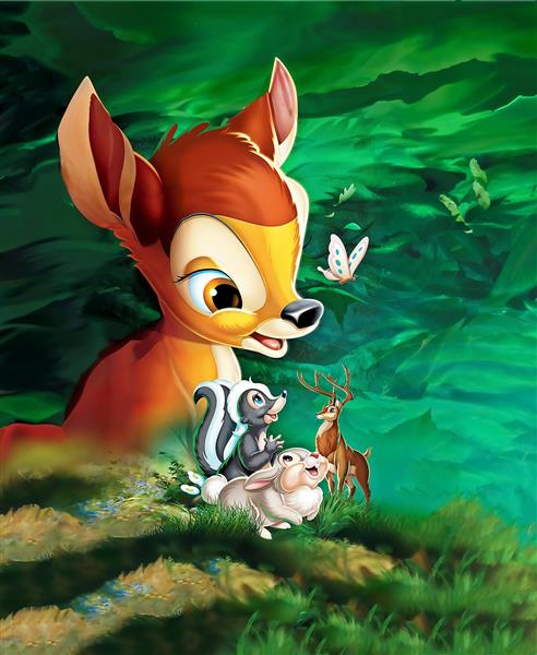 طرح فانتزی شخصیت بامبی دیزنی و دوستانش برای پوستر اتاق خواب کودک