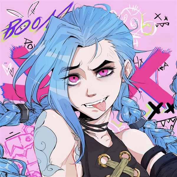 طرح کارتونی بامزه جینکس آرکین با زبان بیرون و گرافیتی صورتی