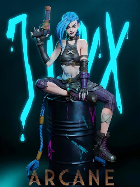 طرح سه بعدی جینکس آرکین با تفنگ و بشکه برای پوستر دیواری