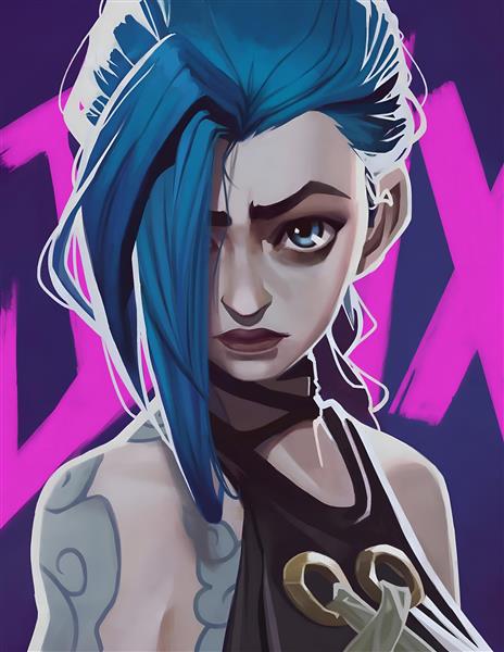 تصویر مینیمال و غمگین جینکس آرکین با پس‌زمینه صورتی برای چاپ