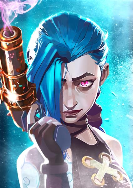 تصویر کلوزآپ جینکس آرکین خشن با تفنگ برای چاپ روی ماگ و کوسن