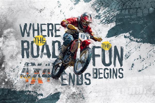 پوستر دیواری موتور آفرودی با زمینه بسیاز جذاب و نوشته های مرتبط 3d