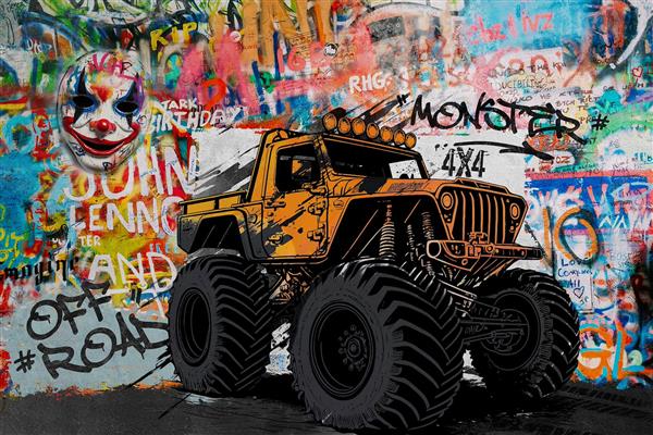 پوستر دیواری آفرود با زمینه گرافیتی در مسیرهای سخت