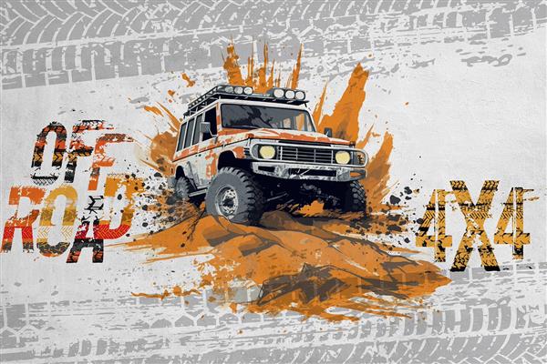 پوستر دیواری آفرود خشن و حرفه‌ای با زمینه طراحی شده و نوشته های مرتبط