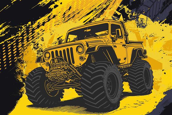 پوستر دیواری خودرو آفرود قدرتمند با تم و رنگبندی مشکی زرد