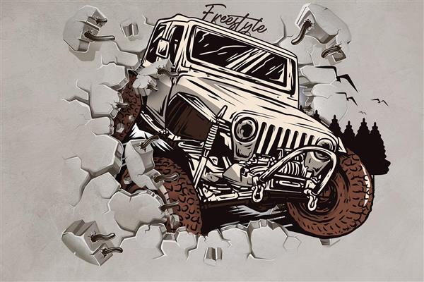 پوستر دیواری ماشین سه بعدی آفرود با طراحی پرهیجان