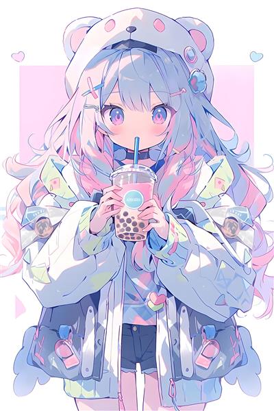 تصویر دختر انیمه‌ای فانتزی پاستلی برای پوستر دیواری اتاق نوجوان