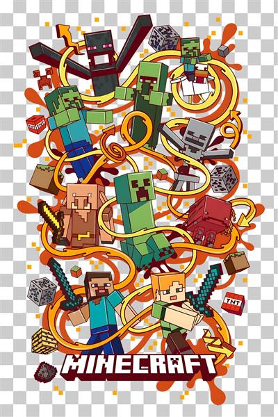 طرح شلوغ استیو و الکس در حال نبرد با ماب‌های ماینکرافت