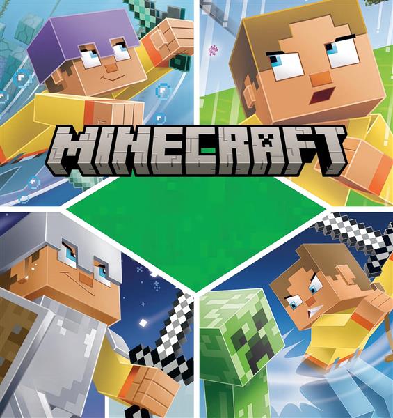 تصویر چهاروجهی کاراکترهای ماینکرافت با کریپر در پس‌زمینه‌های ورزشی