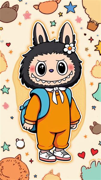 عکس لبوبو کارتونی نارنجی با کوله‌پشتی برای پوستر دیواری اتاق نوجوان