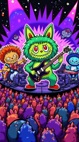 طرح لبوبوهای کارتونی نوازنده در حال کنسرت برای پوستر دیواری اتاق موسیقی