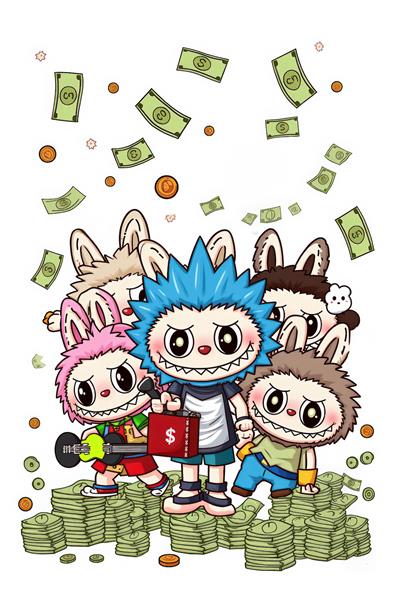 تصویر لبوبوهای فانتزی در حال جشن گرفتن ثروت برای تابلو دکوراتیو مدرن