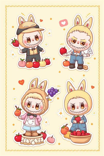 طرح استیکر لبوبو کارتونی با تم میوه برای چاپ روی لوازم التحریر