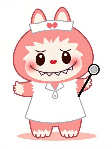 عکس لبوبو صورتی کارتونی با لباس پرستاری برای پوستر دکوراتیو درمانگاه