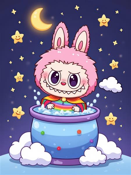 عکس لبوبو ابرقهرمان فانتزی در حال آب‌بازی روی ماه برای اتاق کودک