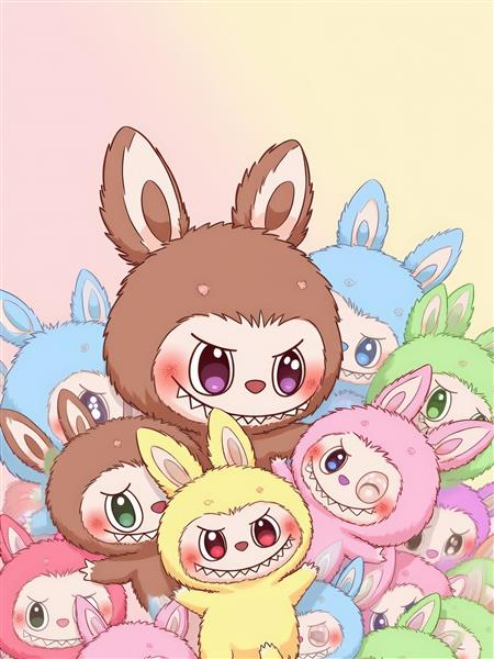 تصویر گروهی لبوبوهای رنگارنگ کارتونی باکیفیت برای اتاق کودک و نوجوان