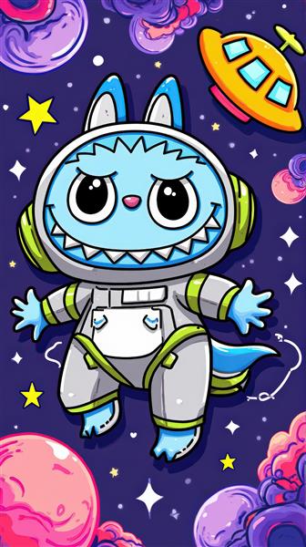عکس لبوبو فضانورد کارتونی آبی فانتزی برای پوستر دیواری اتاق نوجوان