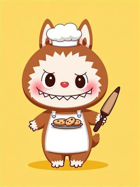 تصویر لبوبو آشپز کارتونی بامزه با بیسکوئیت برای تابلو دکوراتیو آشپزخانه