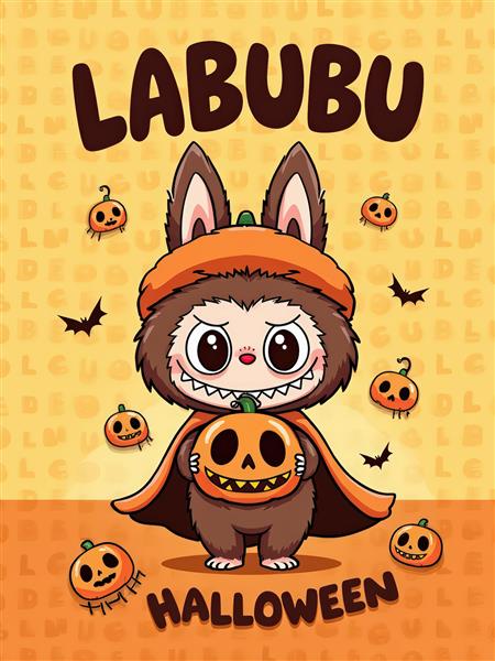 طرح لبوبو هالووین کارتونی با کدو تنبل برای دکوراسیون پاییزی اتاق کودک