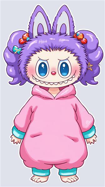 عکس لبوبو فانتزی با لباس صورتی و موهای بنفش برای روتختی دخترانه