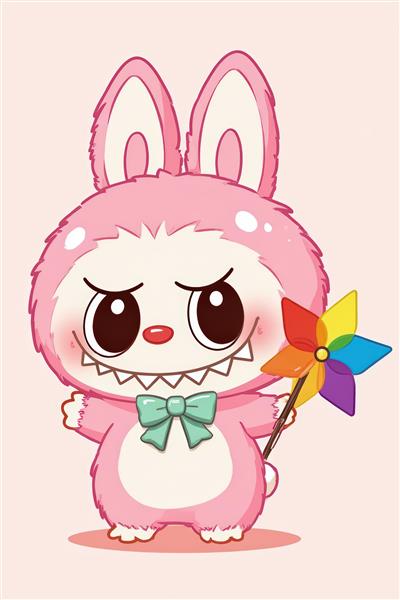 تصویر لبوبو صورتی کارتونی با فرفره رنگی برای چاپ روی کوسن و ماگ