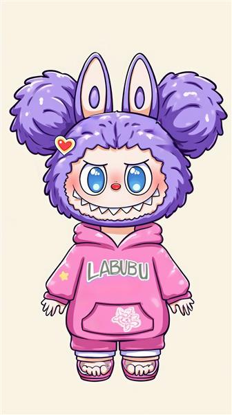 تصویر کارتونی لبوبو با لباس صورتی و گوش‌های بنفش برای پوستر کودک