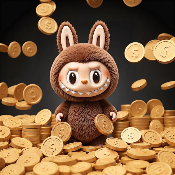 عکس فانتزی لبوبو با انبوهی از سکه‌های طلایی برای پوستر دکوراتیو